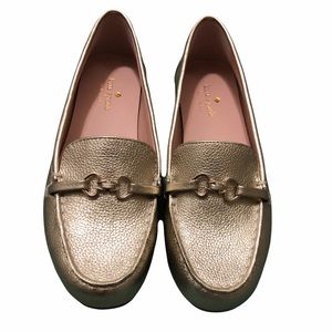 Kate ♠️ Spade NEW YORK Bergman Gold Leather Loafers Spade Detail authentic EUC